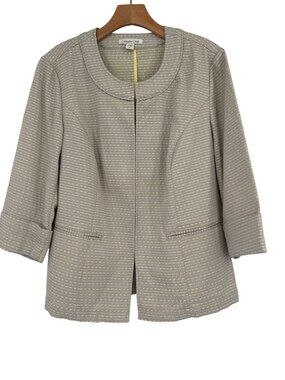 Coldwater Creek Womens Jacket Size 16 Beige  Yellow Textured Pattern 3/4 Sleeves
